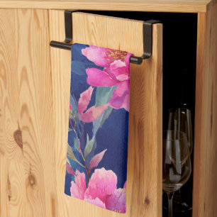 Stunning Pink Floral Bloom Monogrammed Kitchen Towel