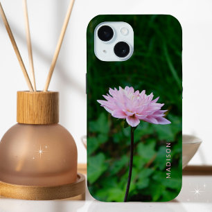 Stunning Pink Flower Personalized Name iPhone 15 Case