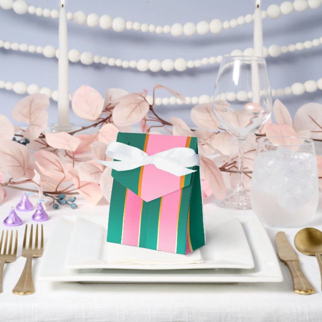 Stunning Pink & Green Modern Stripes  Favor Boxes (Wedding)