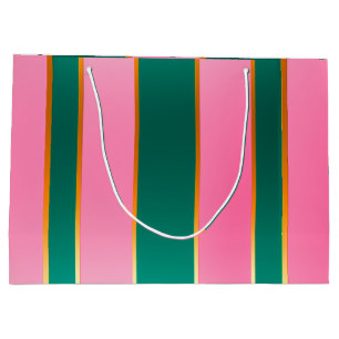 Stunning Pink & Green Modern Stripes Large Gift Bag