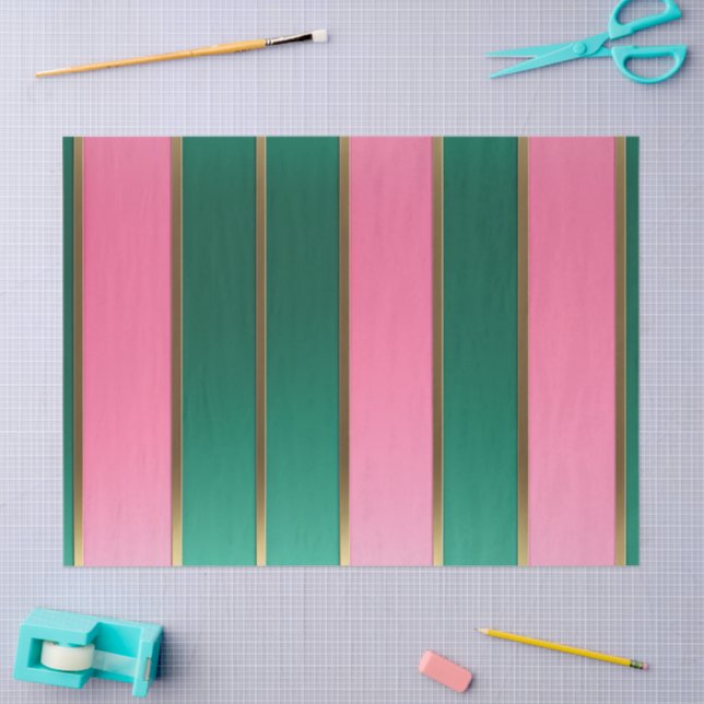 Stunning Pink & Green Modern Stripes  Tissue Paper (Craft)