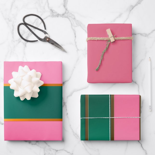 Stunning Pink & Green Modern Stripes  Wrapping Paper Sheets (Front)