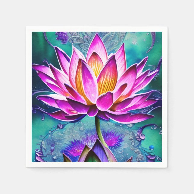Stunning Pink Lotus Flower Portrait Napkins (Front)