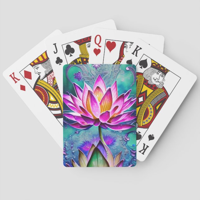 Stunning Pink Lotus Flower Portrait Poker Cards (Back)