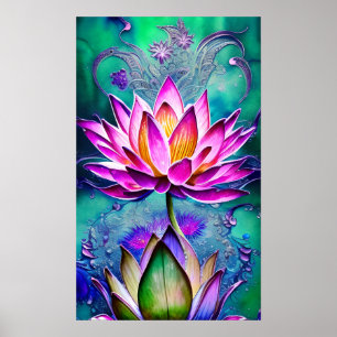Stunning Pink Lotus Flower Portrait Poster