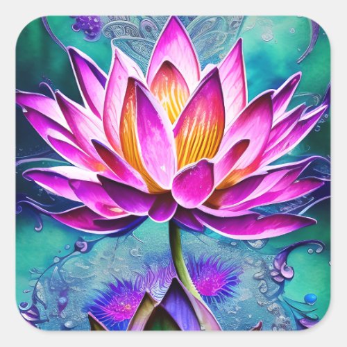 Stunning Pink Lotus Flower Portrait Square Sticker