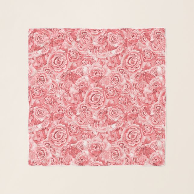 Stunning Pink Rose Chiffon Scarf (Front)