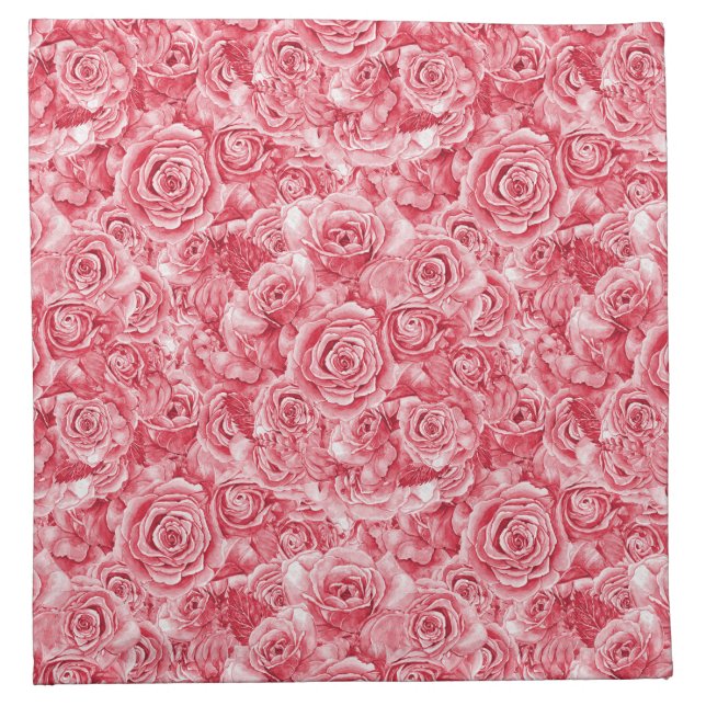 Stunning Pink Rose Cotton Dinner Napkins (Front)