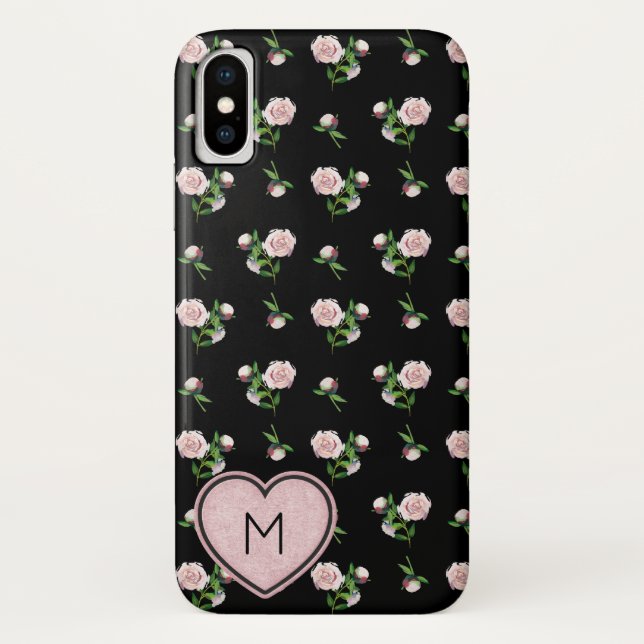 Stunning Pink Rose Pattern Monogrammed Case-Mate iPhone Case (Back)