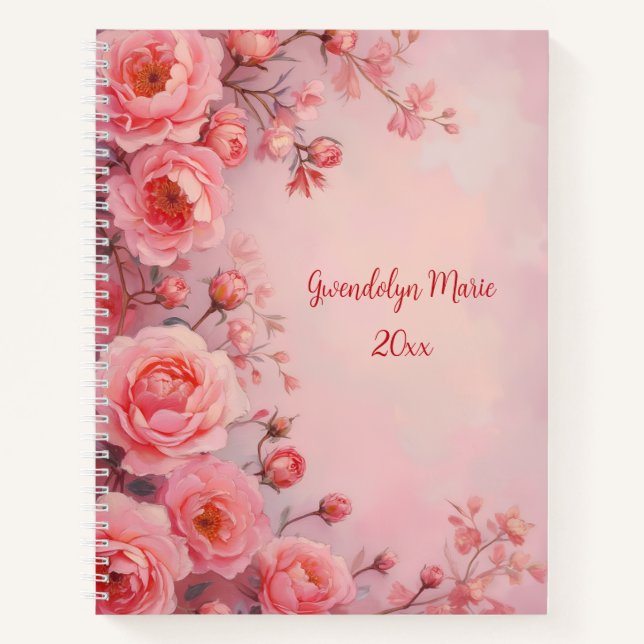 Stunning Pink Roses Oil Painting Style Diary or Notebook (Front)