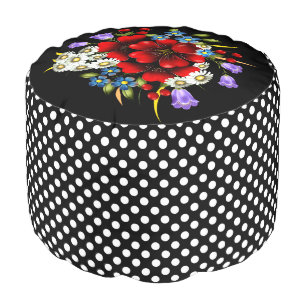 Stunning Polka Dot and Flowers Pouf Seat