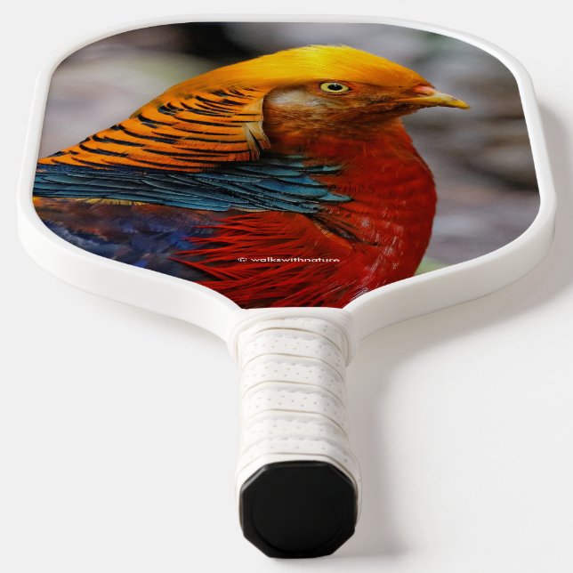 Stunning Profile of a Red Golden Pheasant Gamebird Pickleball Paddle (Laydown)