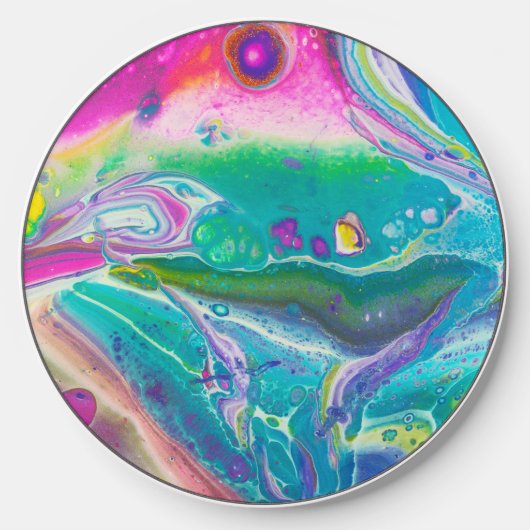 Stunning Psychedelic Acrylic Fluid Art Wireless Charger (Front)