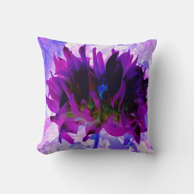 Stunning Purple and Black Cactus Dahlia Throw Pillow (Front)