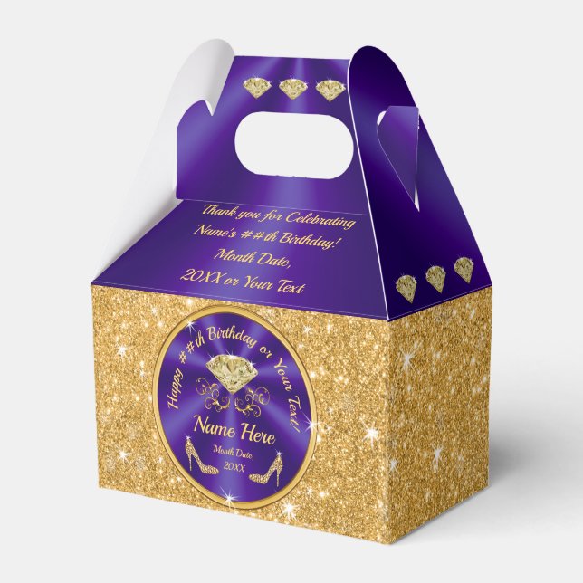 Stunning Purple and Gold Favor Boxes Personalized (Front Side)