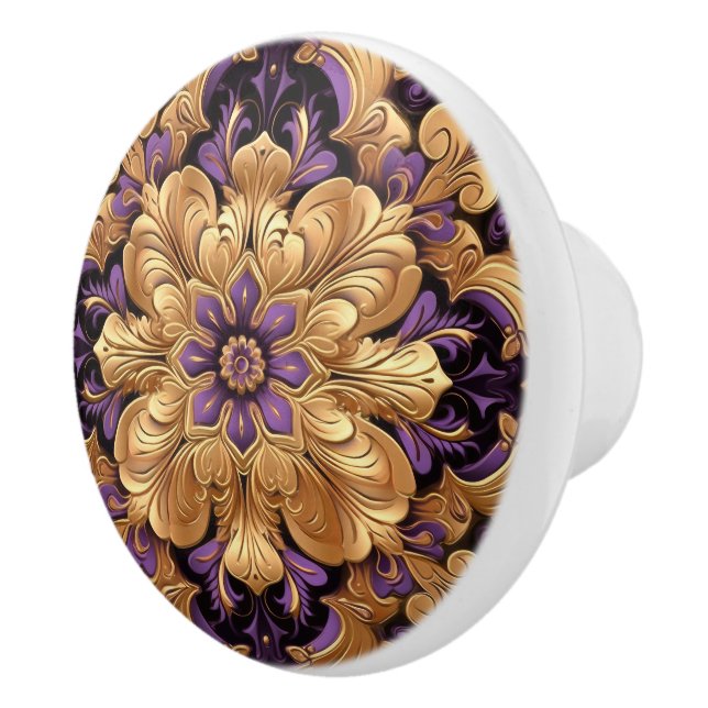 Stunning Purple and Gold Floral Ceramic Knob (Right)