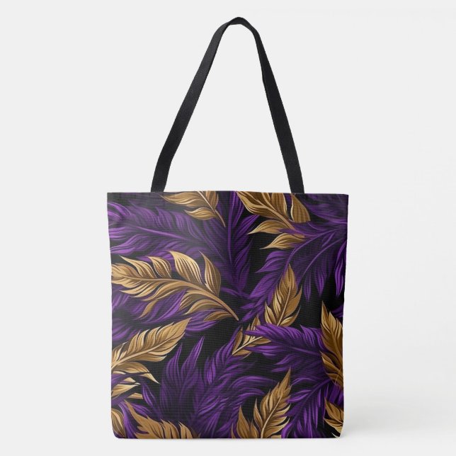 Stunning Purple and Gold Floral Leaf Large Tote (Front)