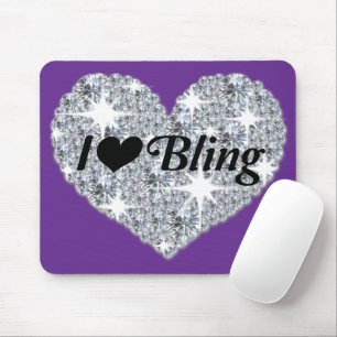 Stunning Purple Faux Diamond 'I Love Bling' Heart Mouse Pad