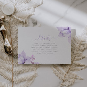 Stunning Purple Floral Watercolor Wedding Details Enclosure Card