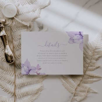 Stunning Purple Floral Watercolor Wedding Details Enclosure Card by Nicheandnest at Zazzle