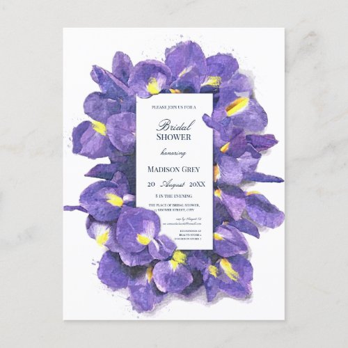 Stunning Purple Irises Watercolor Bridal Shower Invitation Postcard