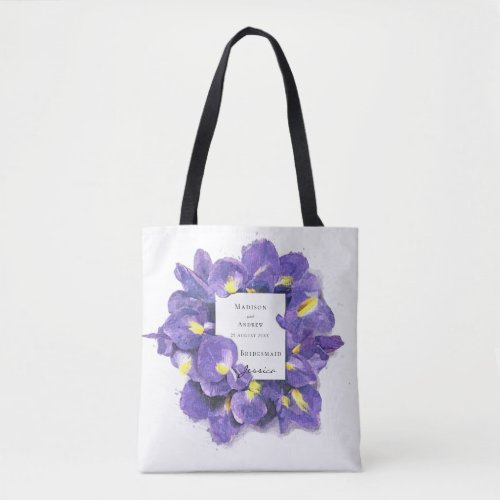 Stunning Purple Irises Watercolor Flora Bridesmaid Tote Bag