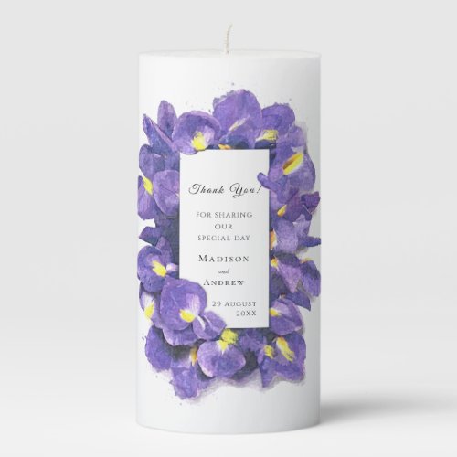 Stunning Purple Irises Watercolor Floral Thank You Pillar Candle