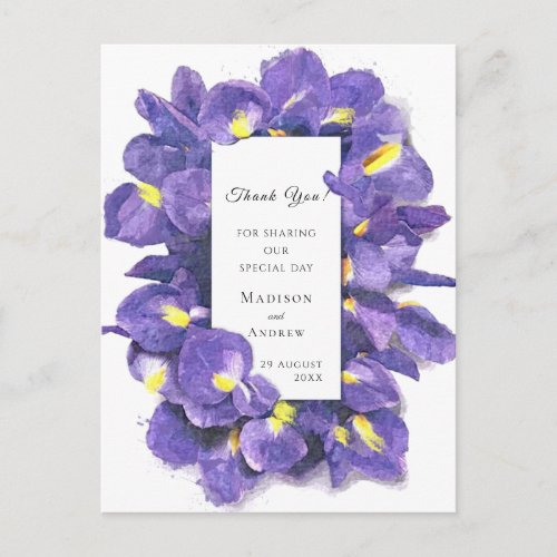 Stunning Purple Irises Watercolor Floral Thank You Postcard