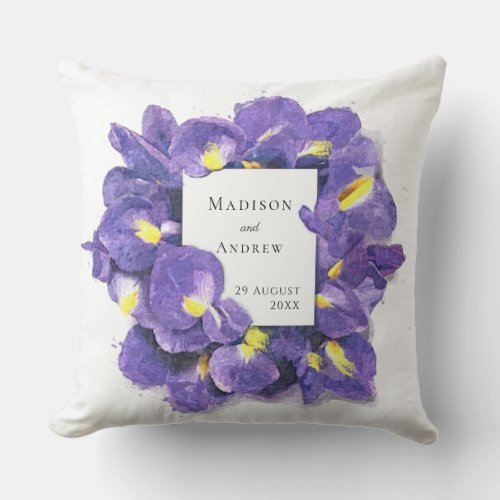 Stunning Purple Irises Watercolor Floral Thank You Throw Pillow