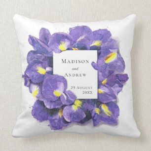 Stunning Purple Irises Watercolor Floral Thank You Throw Pillow