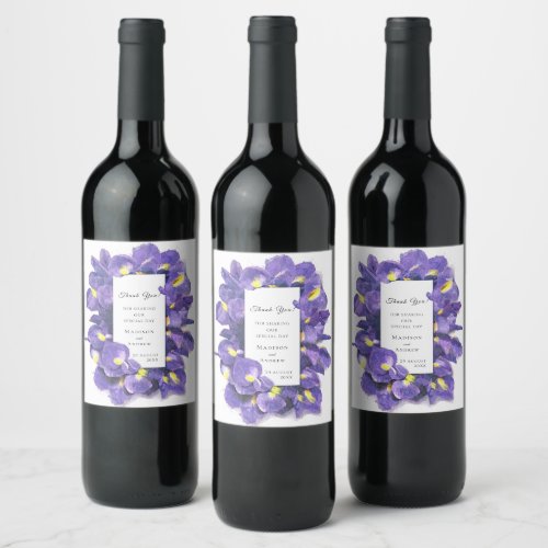 Stunning Purple Irises Watercolor Floral Thank You Wine Label