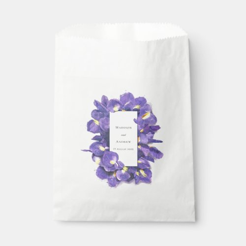 Stunning Purple Irises Watercolor Floral Wedding Favor Bag