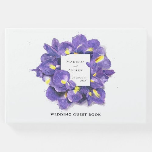 Stunning Purple Irises Watercolor Floral Wedding Guest Book
