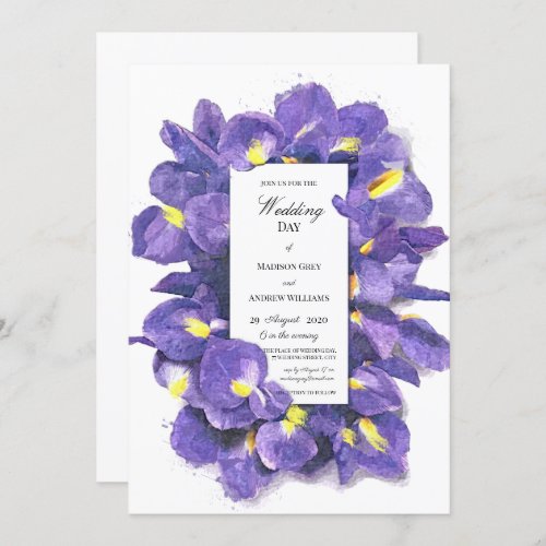 Stunning Purple Irises Watercolor Floral Wedding Invitation