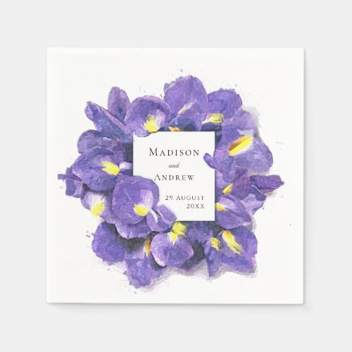Stunning Purple Irises Watercolor Floral Wedding Napkins