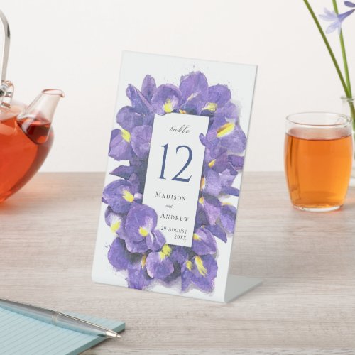 Stunning Purple Irises Watercolor Floral Wedding Pedestal Sign