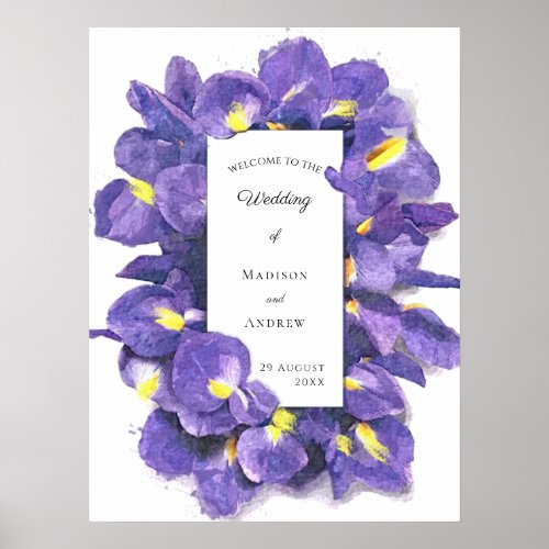 Stunning Purple Irises Watercolor Floral Wedding Poster