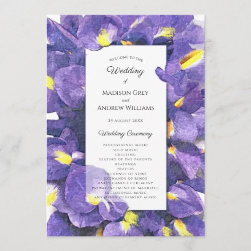 Stunning Purple Irises Watercolor Floral Wedding Program