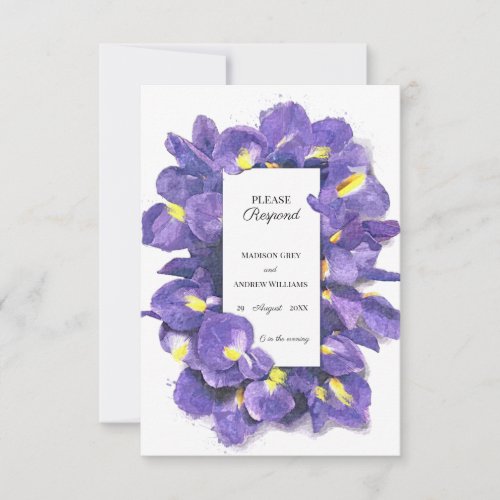 Stunning Purple Irises Watercolor Floral Wedding RSVP Card