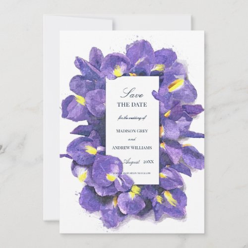 Stunning Purple Irises Watercolor Floral Wedding Save The Date