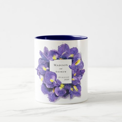 Stunning Purple Irises Watercolor Floral Wedding Two_Tone Coffee Mug