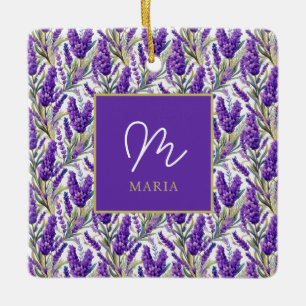 Stunning Purple Lavender Pattern Monogramed Ceramic Ornament