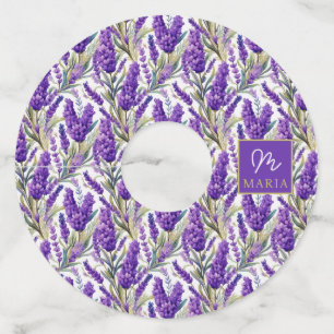 Stunning Purple Lavender Pattern Monogramed Wine Glass Tag