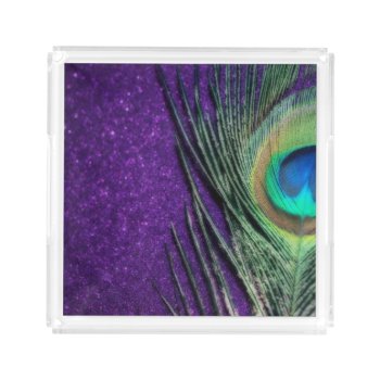 Stunning Purple Peacock Acrylic Tray by Peacocks at Zazzle