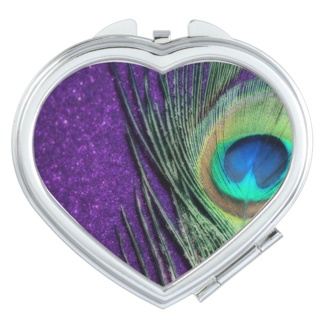 Stunning Purple Peacock Compact Mirror (Front)