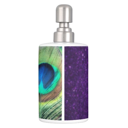 Stunning Purple Peacock Soap Dispenser & Toothbrush Holder (Back)