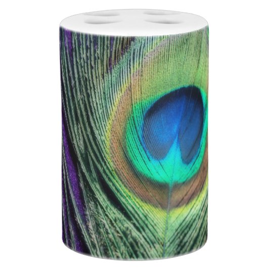 Stunning Purple Peacock Soap Dispenser & Toothbrush Holder (Left)