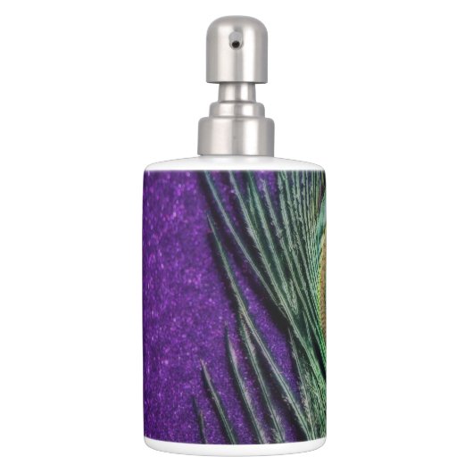 Stunning Purple Peacock Soap Dispenser & Toothbrush Holder (Front)