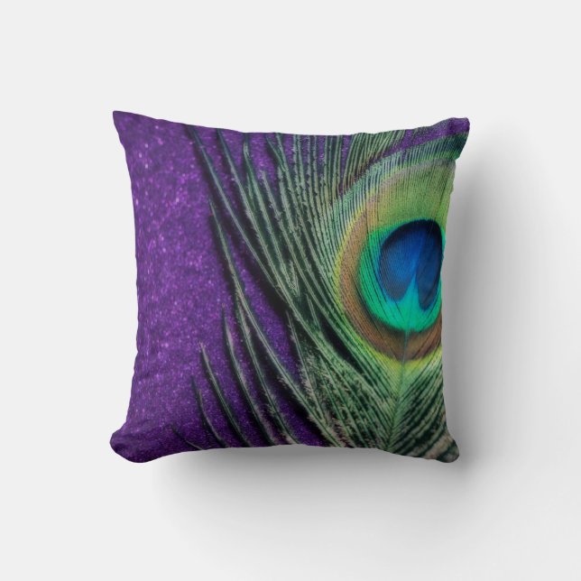 Stunning Purple Peacock Throw Pillow (Front)