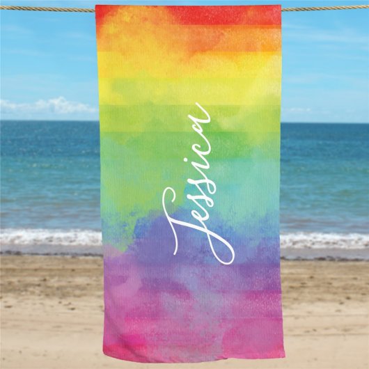 Stunning Rainbow Polyester and Terry Beach Towel (Front)